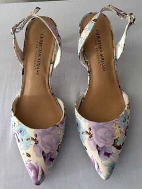 Christian Siriano Pastel Floral Pointed-Toe Ankle-Strap Pumps